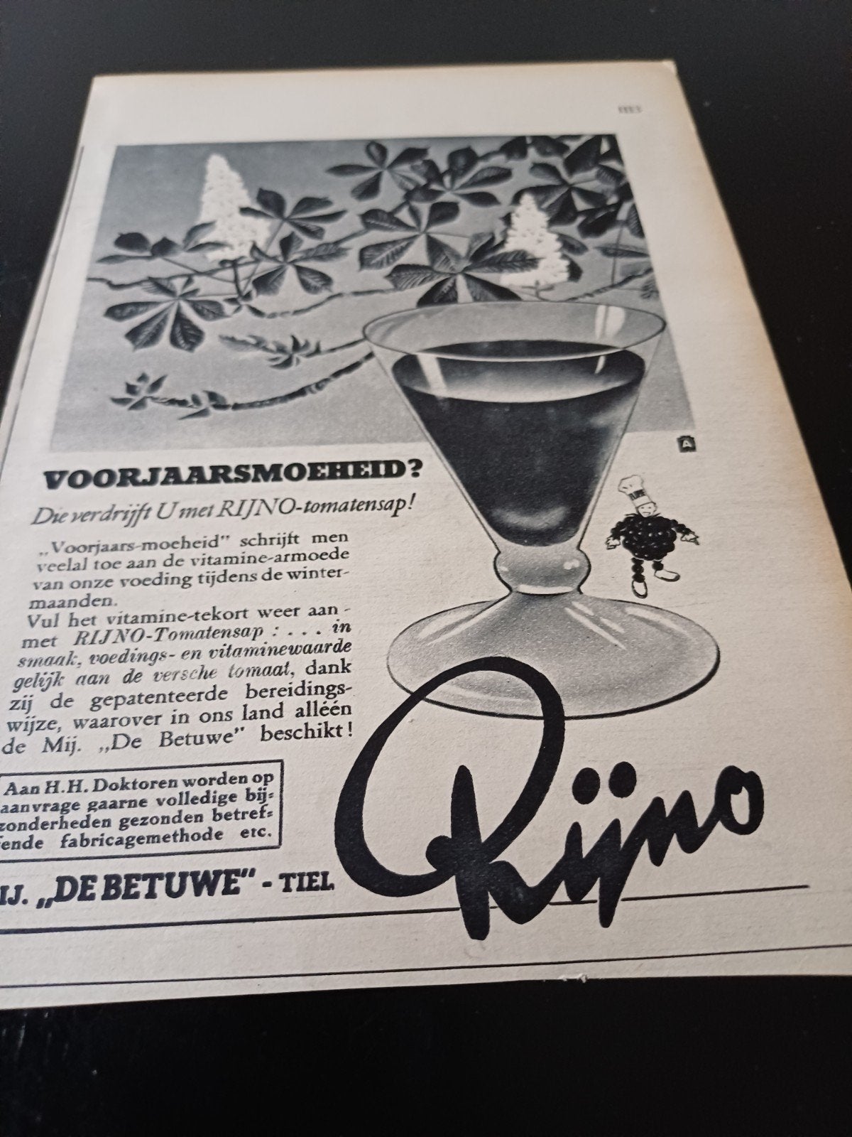 advertentie van de Betuwe Tiel Flipje voorjaarsmoeheid 1939, Ophalen of Verzenden, Zo goed als nieuw, Overige typen