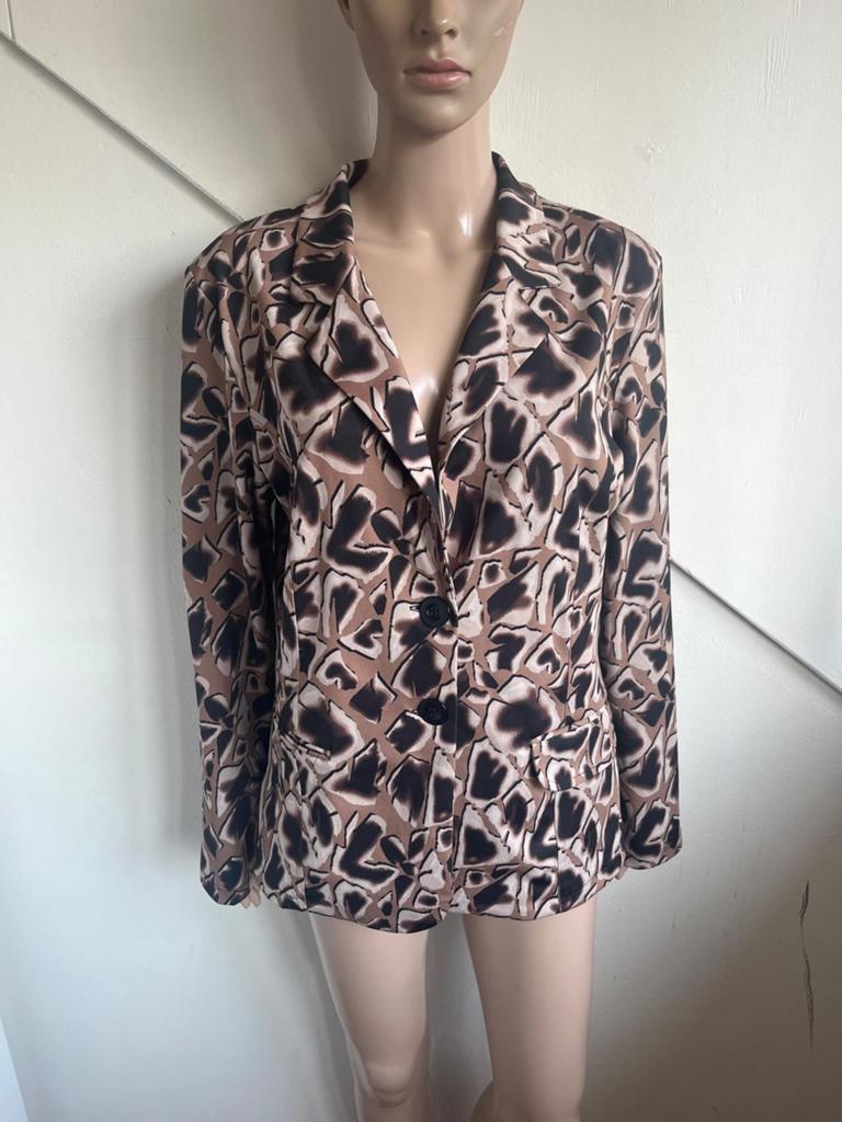 Triple Nine travelstof blazer maat 44 xxl bruin zwart print, Bruin, Maat 42/44 (L), Ophalen of Verzenden, Zo goed als nieuw