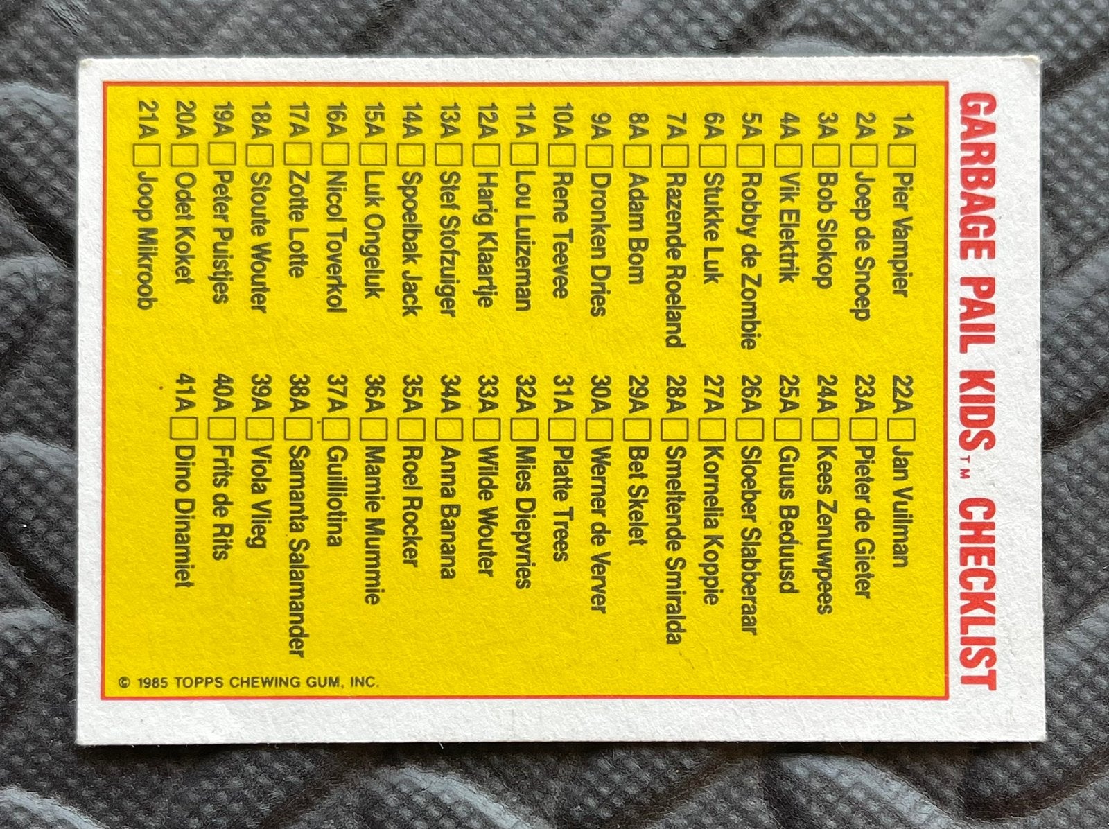Garbage Pail Kids 1985 | Bet Skelet #29A | NL Checklist, Hobby en Vrije tijd, Stickers en Plaatjes, Ophalen of Verzenden, Gebruikt