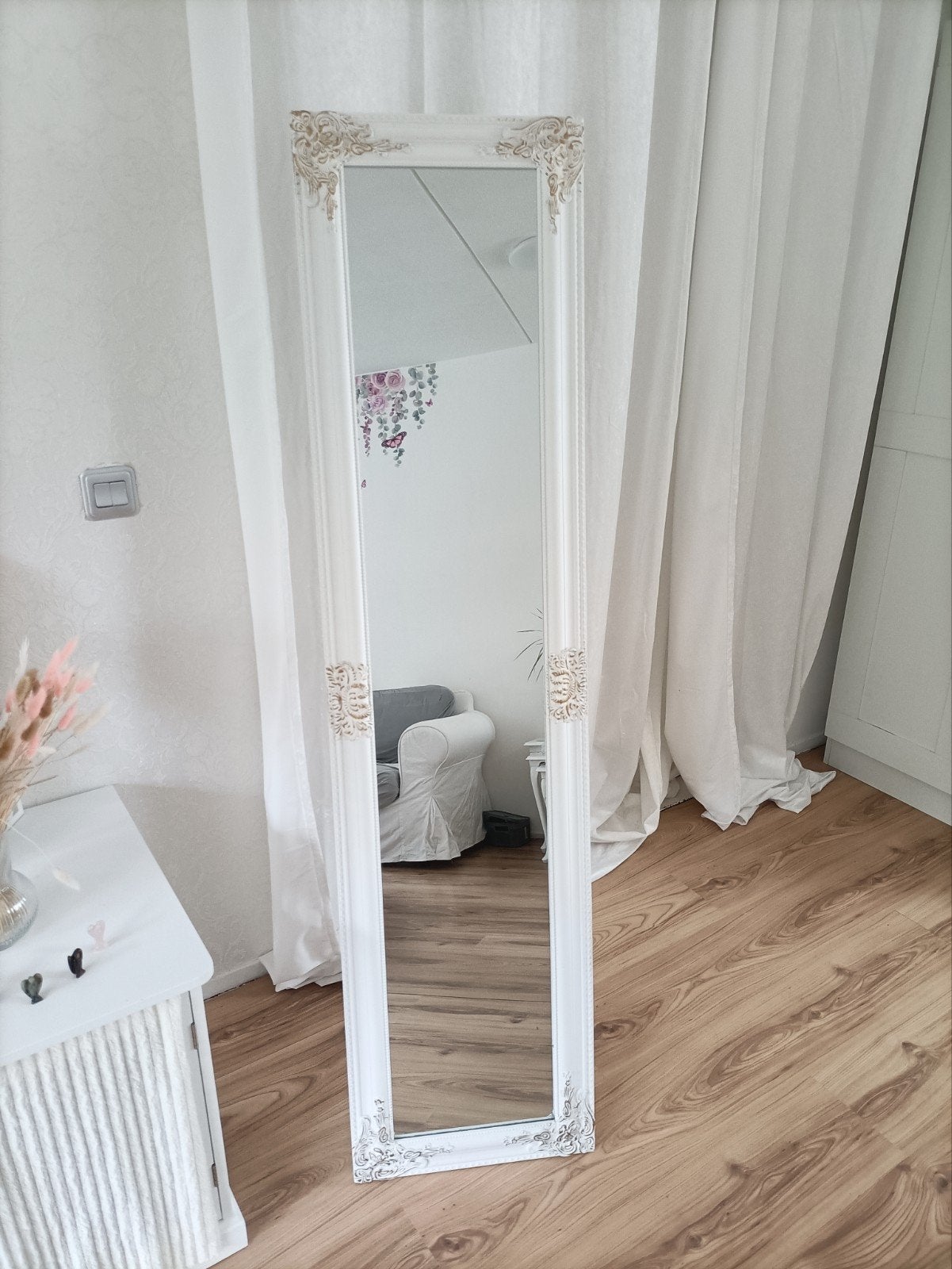 Barok passpiegel wit met gouden details 160x40 cm, Huis en Inrichting, Woonaccessoires | Spiegels, Ophalen, Minder dan 50 cm, Gebruikt