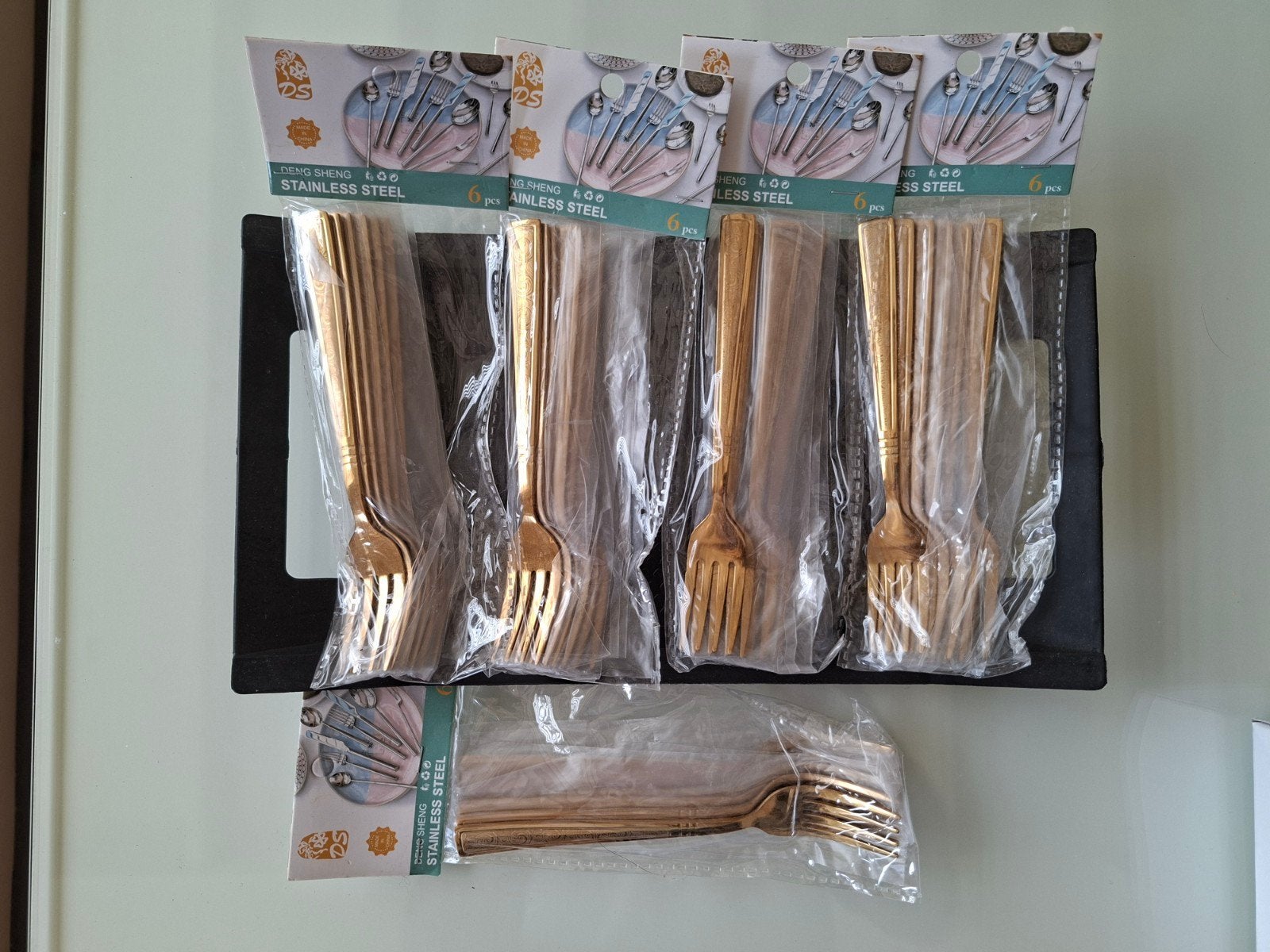 Goud kleurig gebaksvorkjes 6x stuks in een pak € 3,00, Ophalen of Verzenden, Nieuw, Rvs of Chroom
