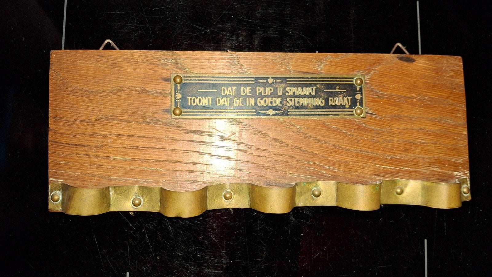 Vintage houten pijpenrekje met spreuk - Wandmodel, Ophalen of Verzenden