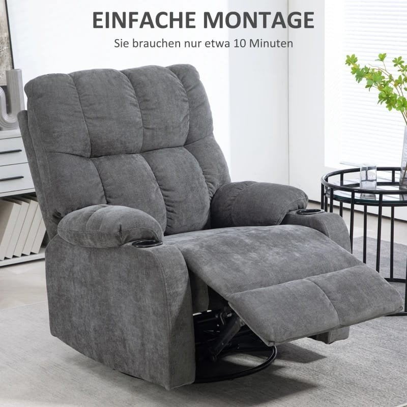 Grijze relaxstoel tv stoel Relaxfauteuil met Bekerhouders, Modern, Comfortabel, Nieuw, 75 tot 100 cm, Ophalen of Verzenden