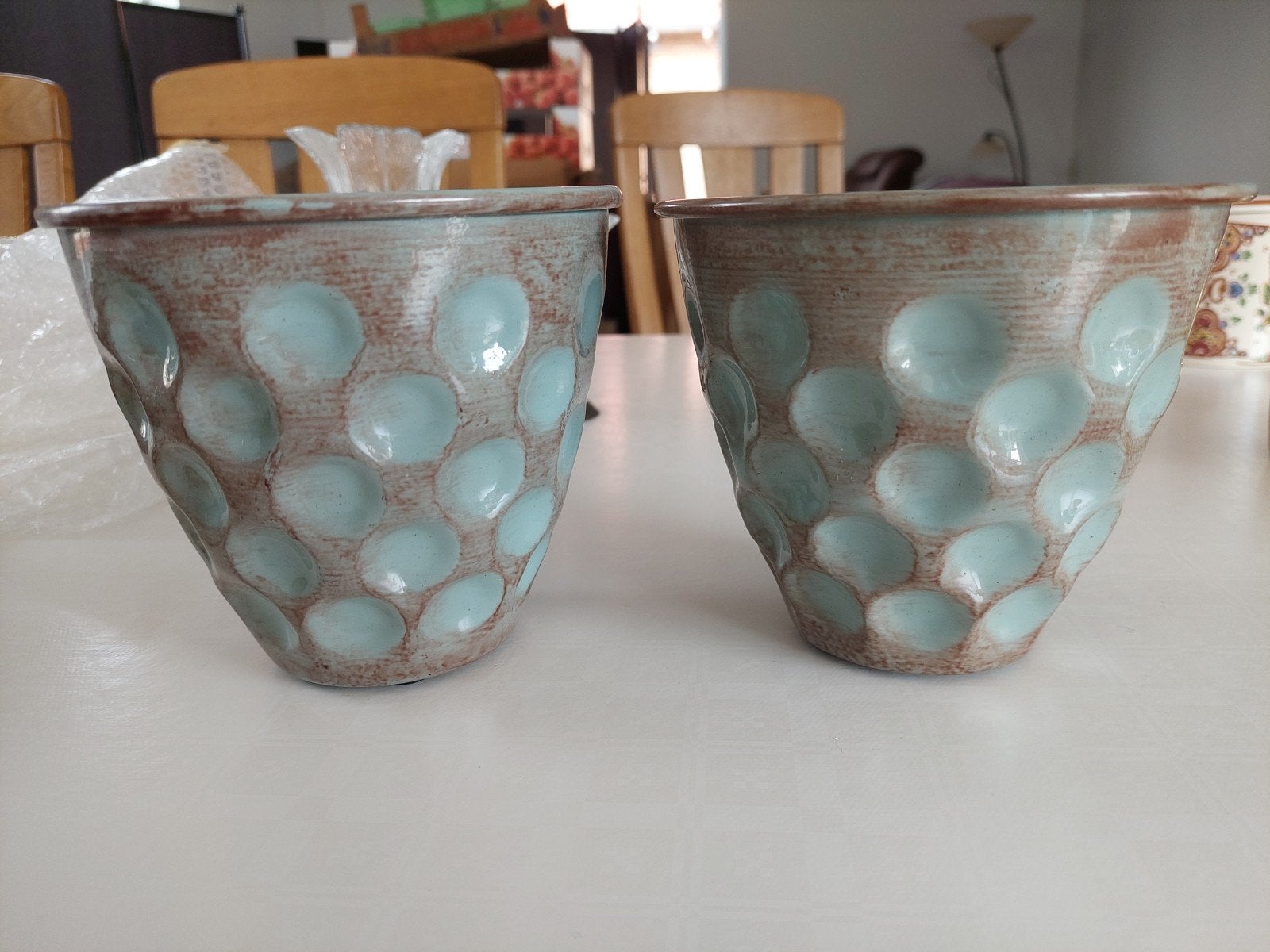 Set van 2 PTMD Collection plantenpotten, blauw/bruin, Porselein of Keramiek, Rond, Nieuw, Ophalen of Verzenden
