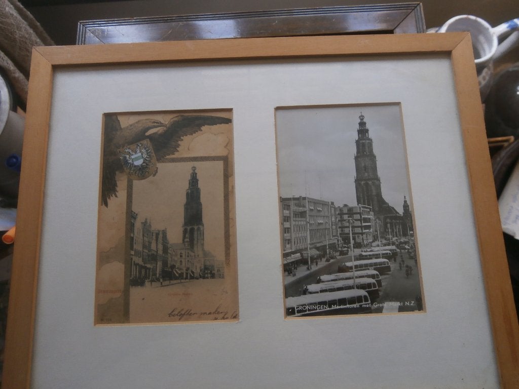 Groningen, 2 ingelijste kaarten met Martini toren, Ophalen, Gebruikt, Overige thema's, Blanco kaart of Basiskaart