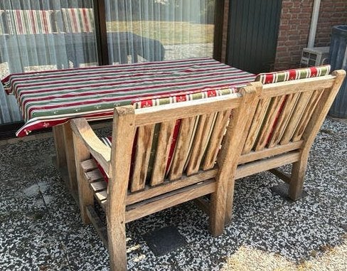 Teak Tuin set (1 tafel, 4 fauteuil stoelen), Ophalen, 4 zitplaatsen, Gebruikt, Teakhout