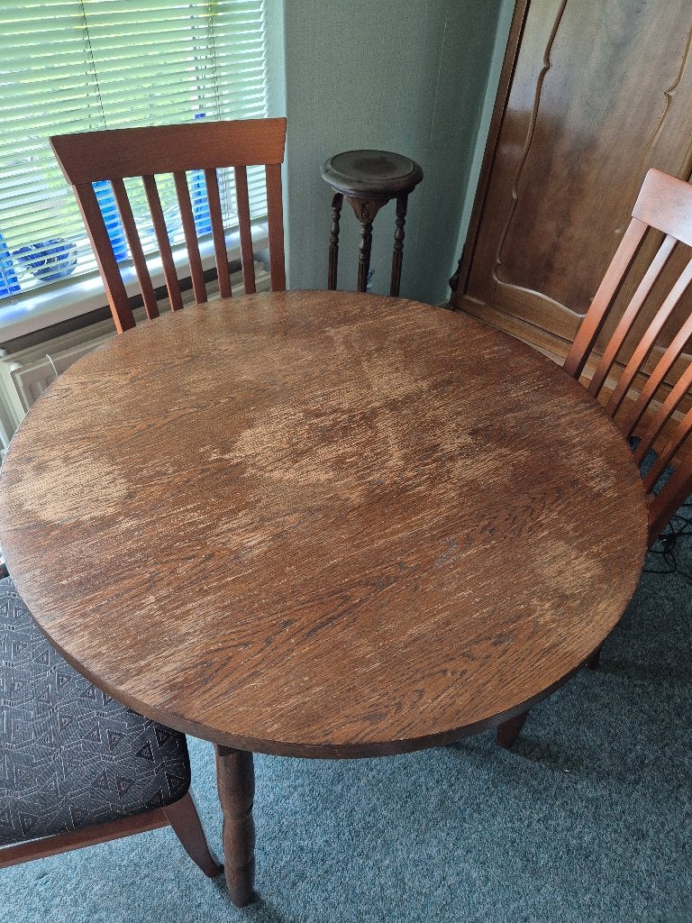 Ronde eettafel met 4 stoelen, Huis en Inrichting, Tafels | Eettafels, Ophalen, Gebruikt, 50 tot 100 cm, Rond