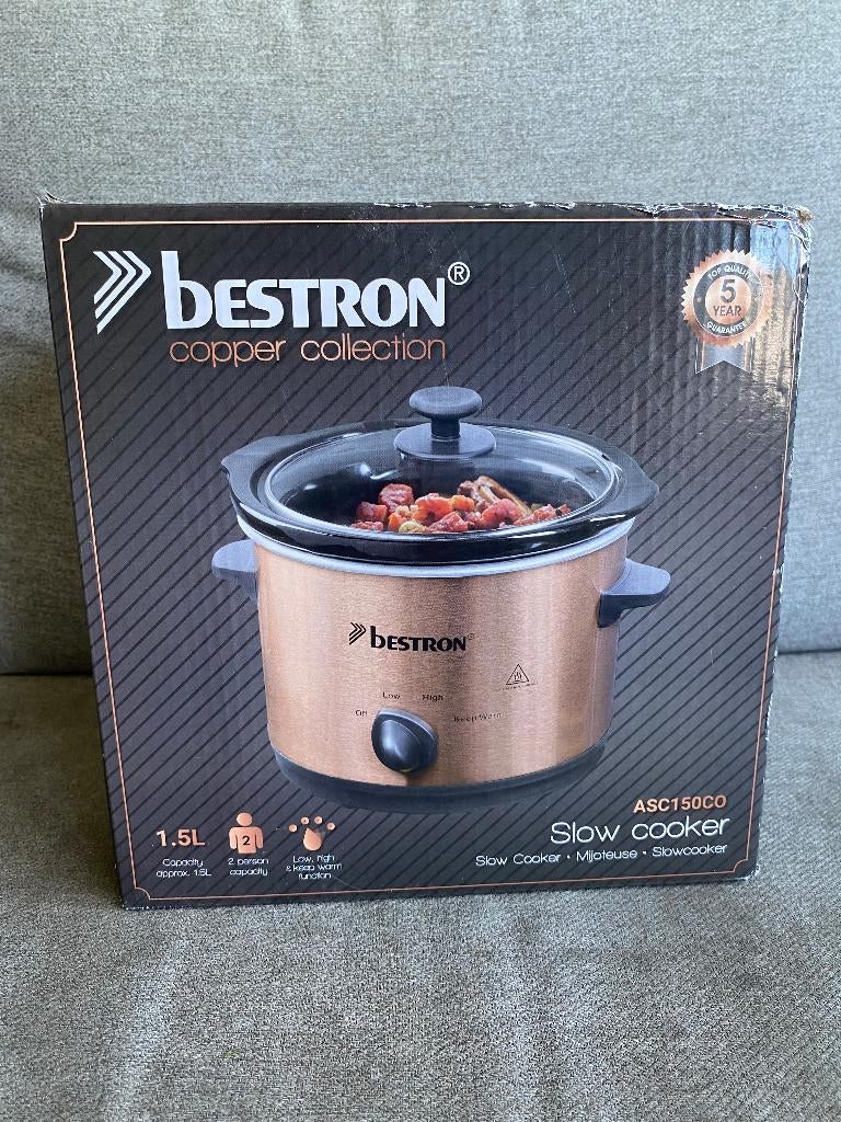 Bestron Slowcooker ASC150CO 1,5 ltr Copper Collection NIEUW, Ophalen of Verzenden, Nieuw, Overige materialen, Koekenpan of Braadpan