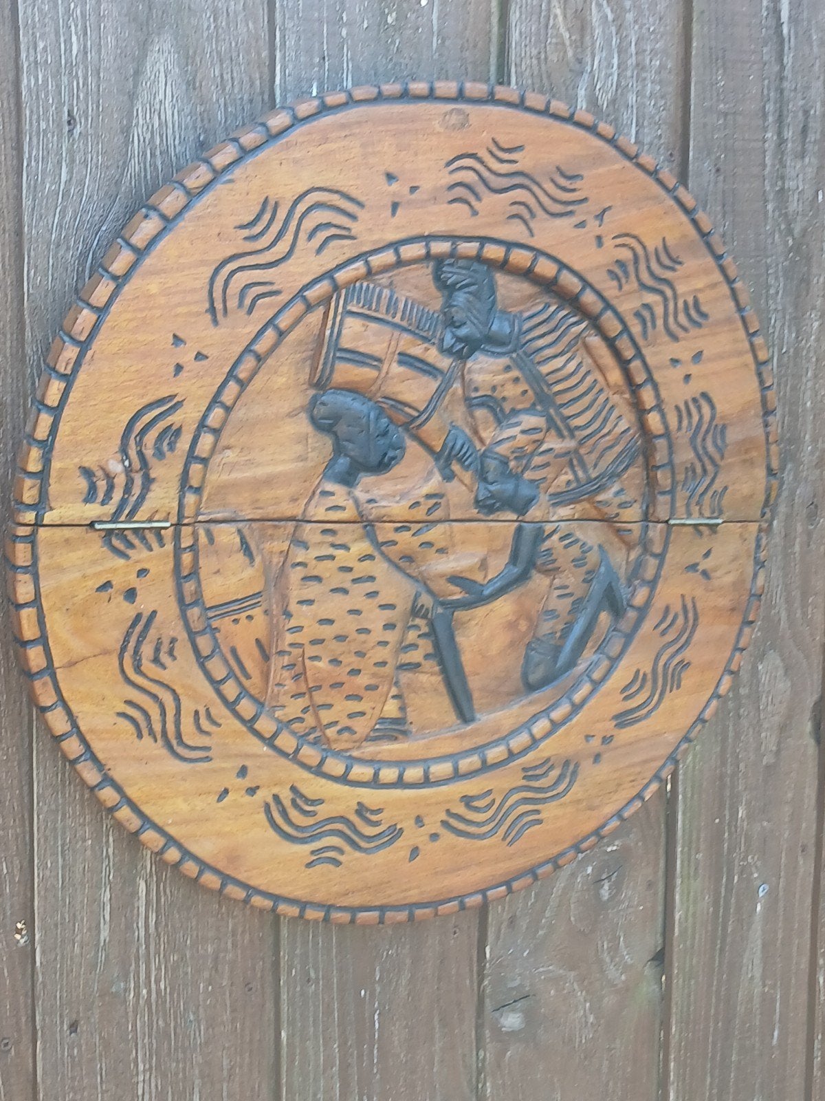 Houten wanddecoratie met Afrikaans tafereel, Hout, Wanddecoratie, Bruin, Afrika