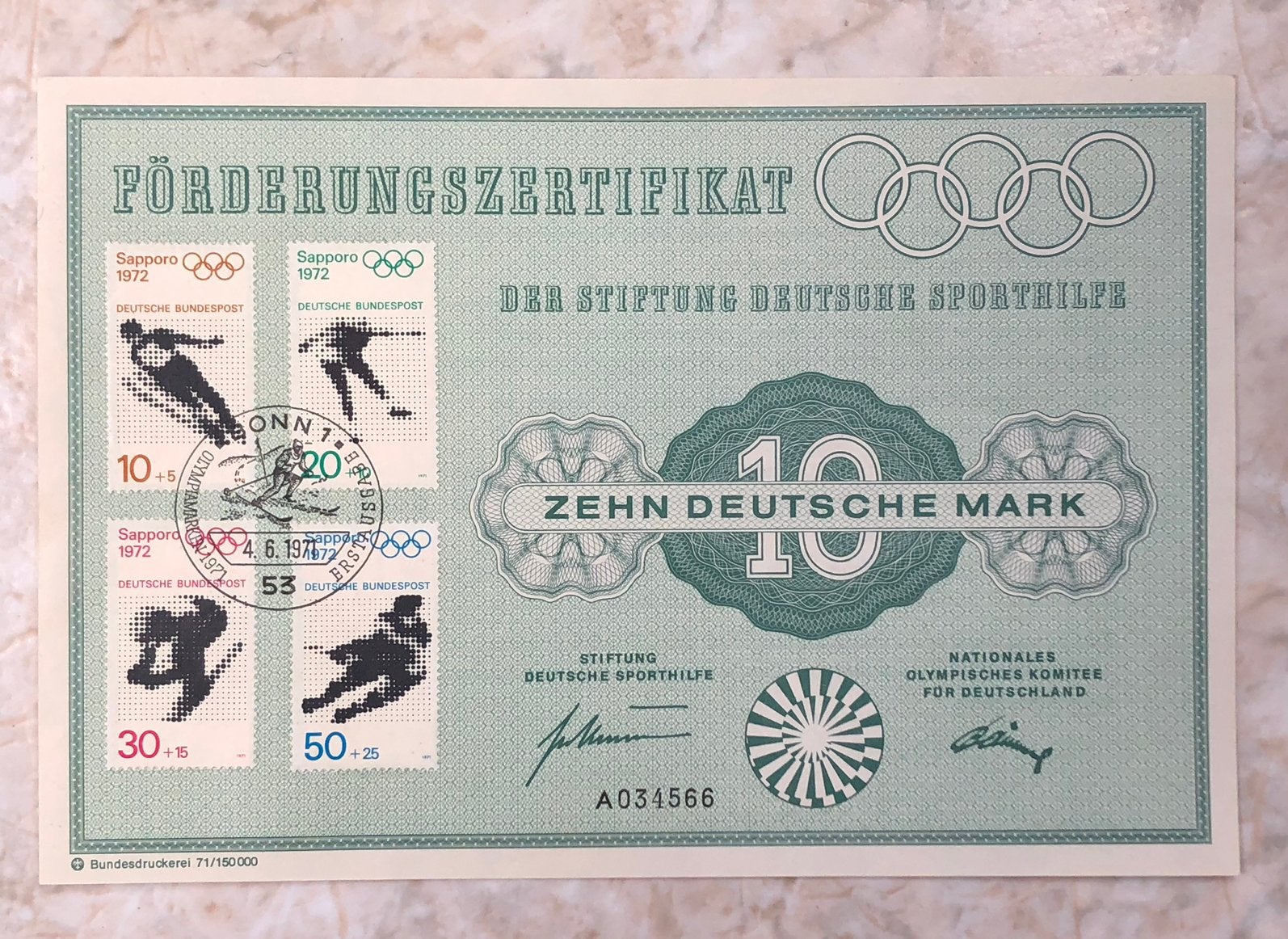 Forderungszertifikat 10 deutsche mark, Verzenden, BRD, Gestempeld