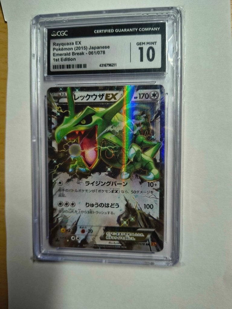 Pokemon Rayquaza ex 1st edition emerald break cgc 10, Ophalen of Verzenden, Nieuw, Losse kaart, Foil