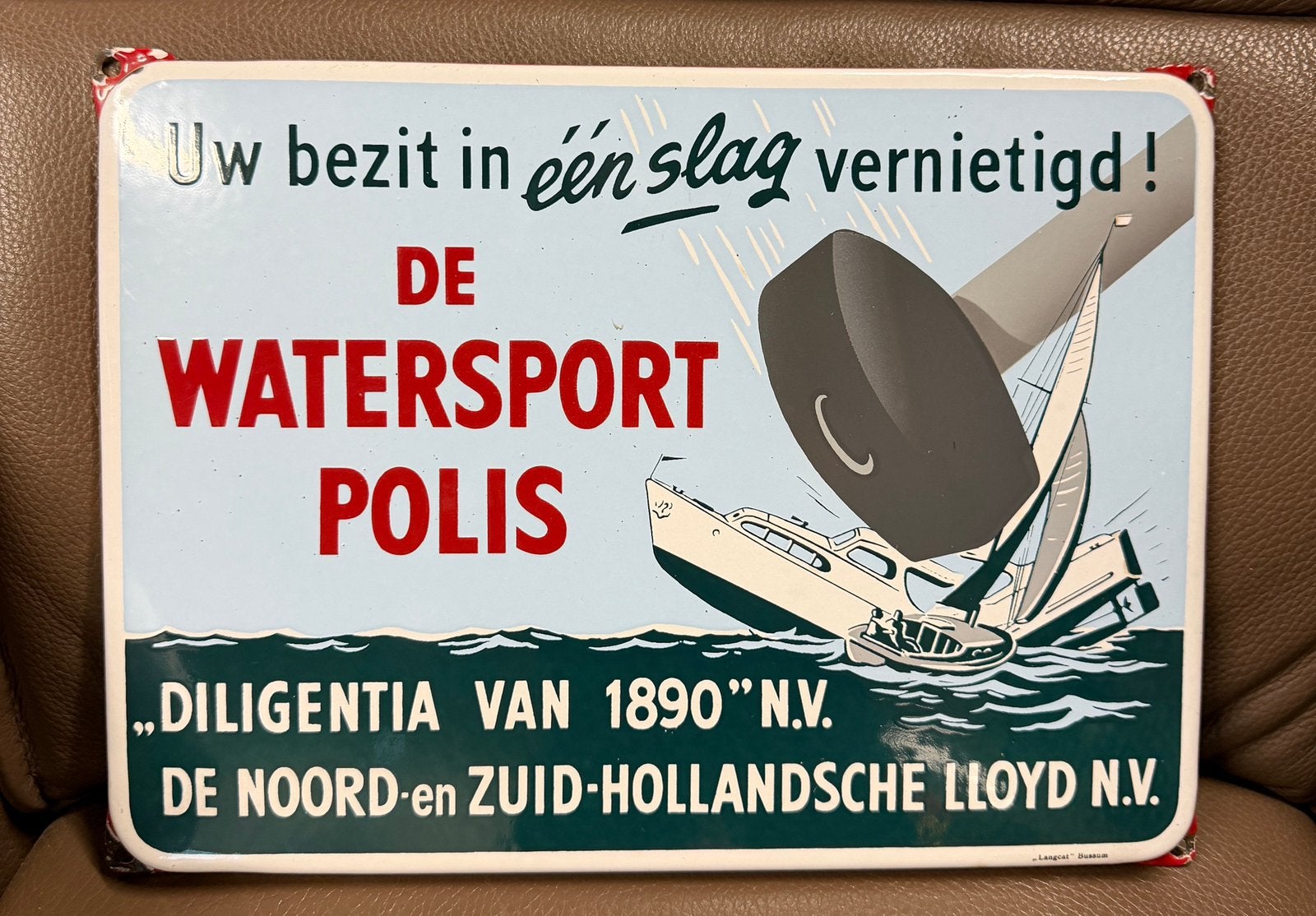 Emaille bord reclamebord Topstaat geheel origineel Langcat !, Verzamelen, Merken en Reclamevoorwerpen, Ophalen of Verzenden, Zo goed als nieuw