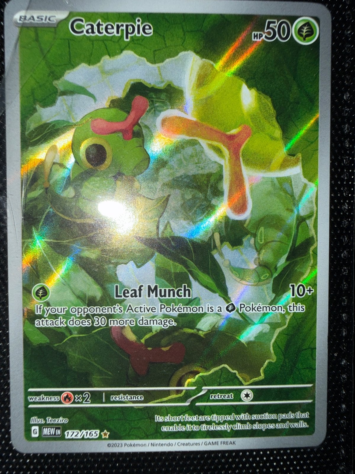 Caterpie 172/165 Reverse Holo Pokémon Kaart Mew ex, Ophalen of Verzenden, Zo goed als nieuw, Losse kaart, Foil