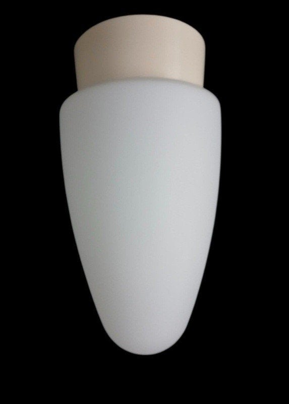 Vintage,jaren 60/70,minimalistische kegelvormige plafondlamp, Gebruikt, Vintage, Glas, Wit
