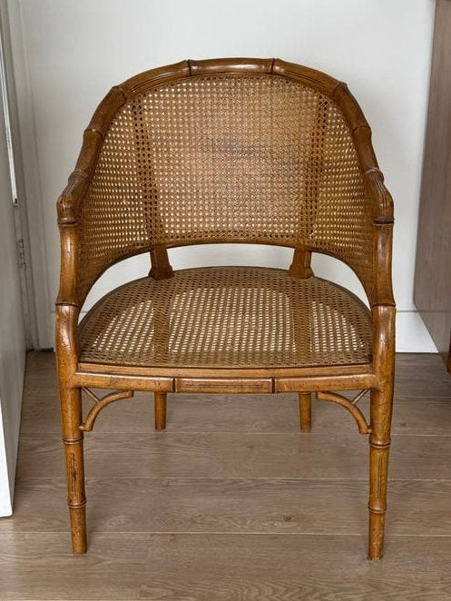 Faux bamboo chair / Rotan stoel met bamboe look, Ophalen, Bruin, Hout, Zo goed als nieuw