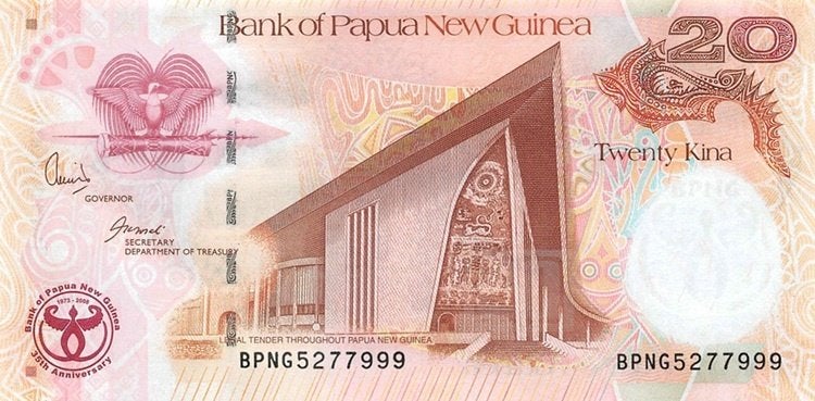 Papua New Guinea bankbiljet 20 Kina 2008, Pick 36 UNC, Postzegels en Munten, Verzenden, Los biljet