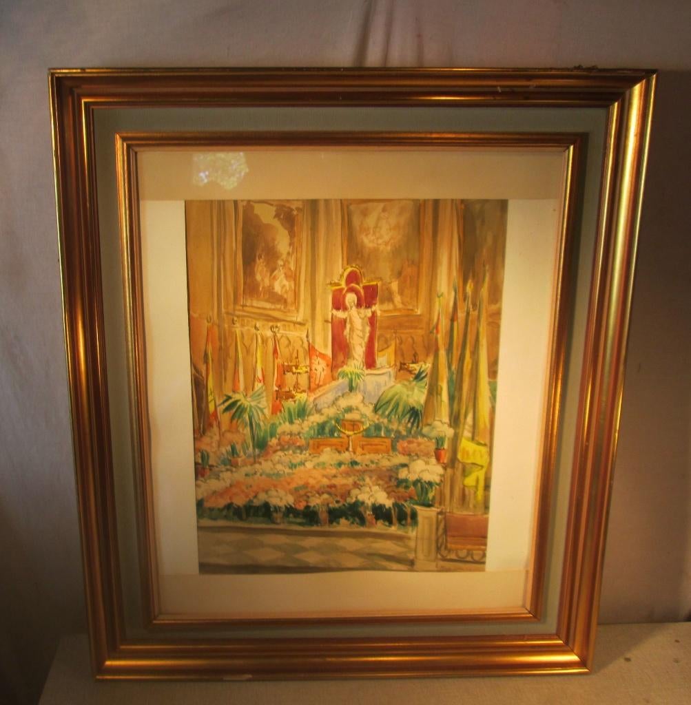 Mooi Geschilderd Aquarel 'In de Kerk' - Rob Lombaerts, Ophalen of Verzenden