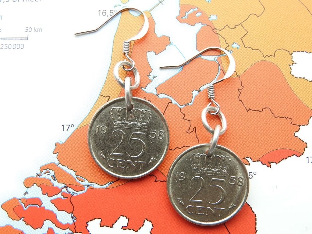 Kwartje munt oorbellen 1973-1974-1975-1976-1977-1978-1979, Overige materialen, Hangers, NL, Nieuw