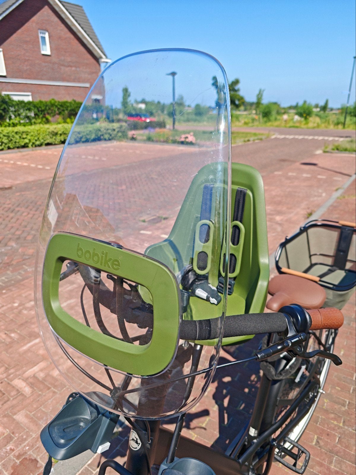 Groen Bobike kinderfietszitje voor +windscherm +bevestiging, Ophalen
