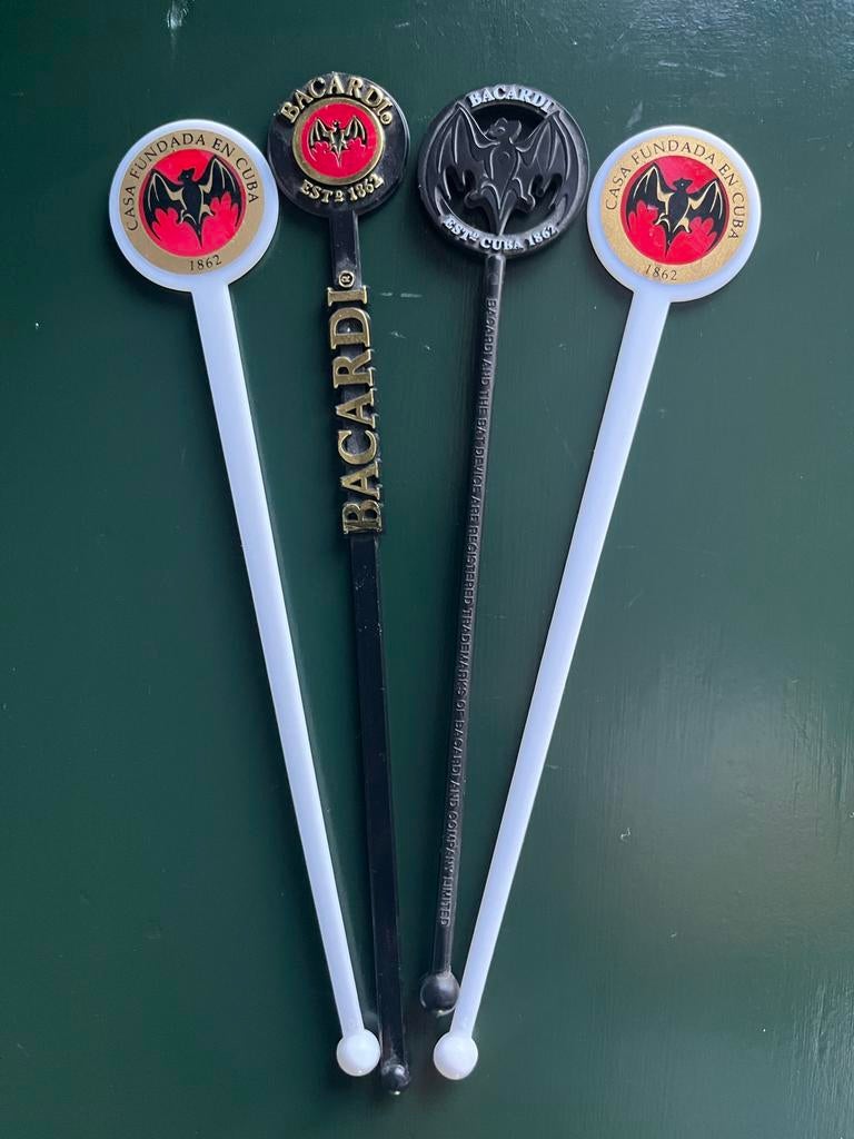 Bacardi Rum Roerstaafjes uit de jaren '90 - Set van 4, Ophalen of Verzenden, Gebruikt, Gebruiksvoorwerp