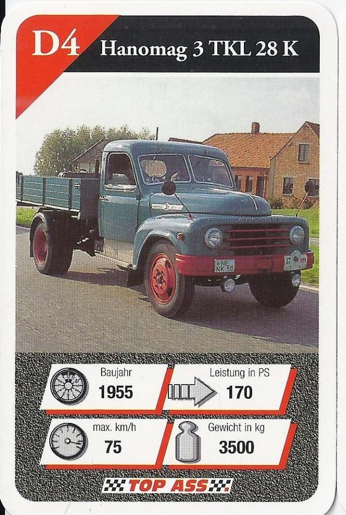 D4 --kw2028 autokaartje hanomag 3 tkl 28 k, Ophalen of Verzenden, Zo goed als nieuw, Auto's
