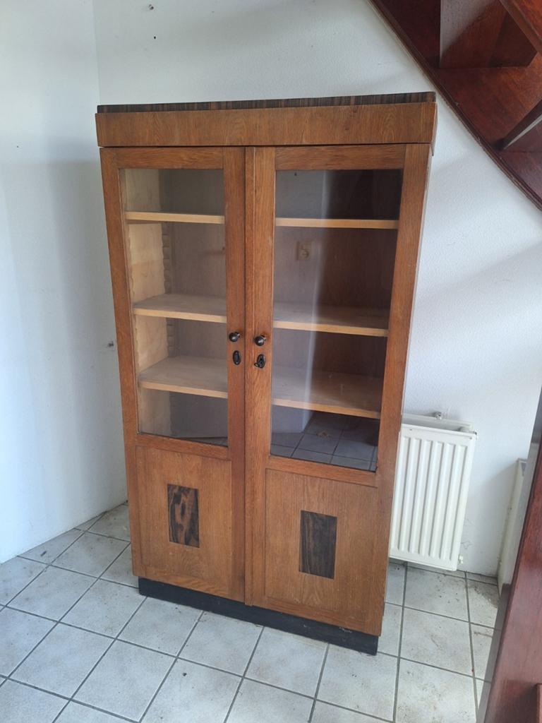 Art deco vitrinekast vintage kast legplanken, Ophalen, 100 tot 150 cm, Art Deco, 150 tot 200 cm