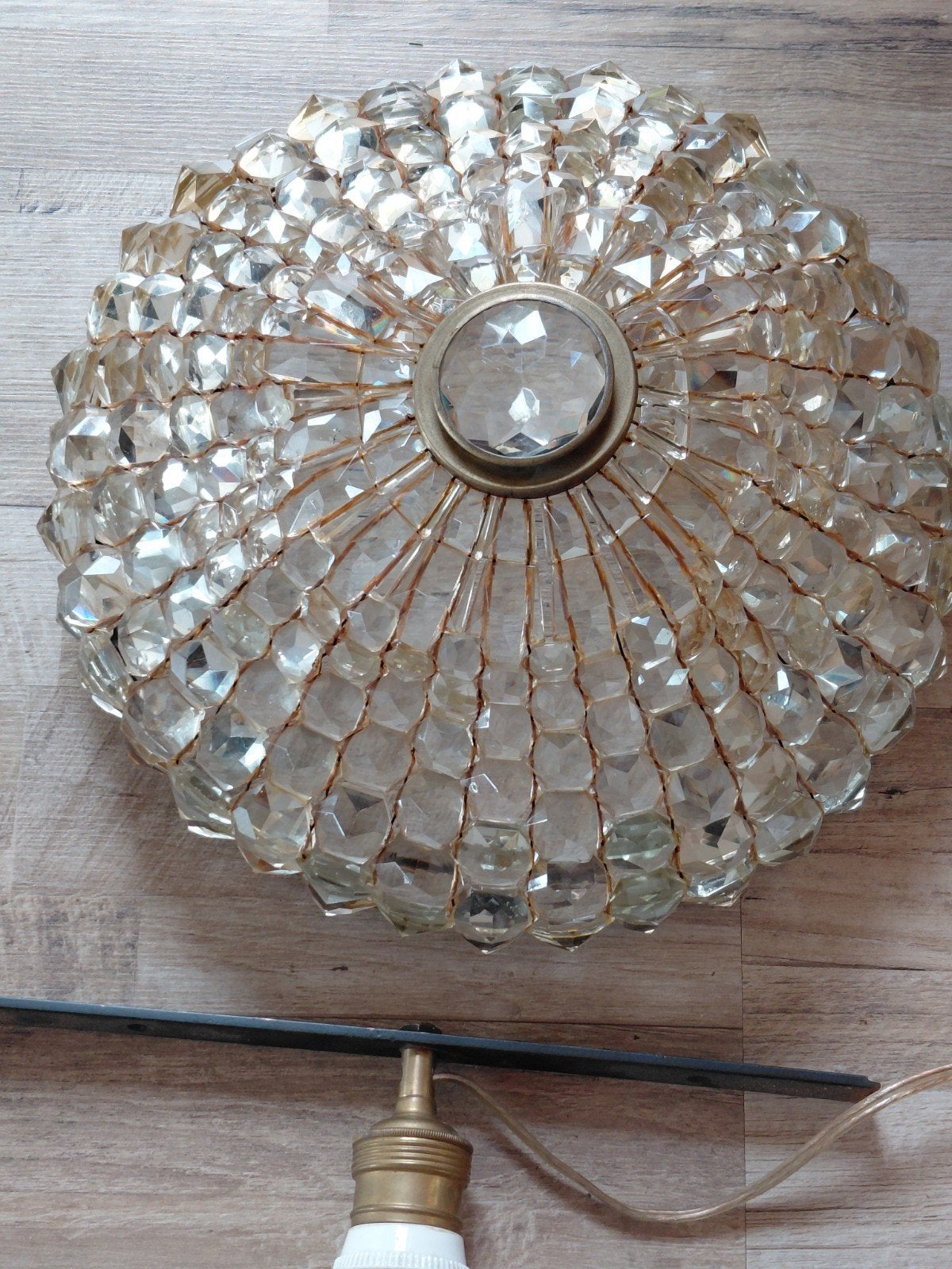 plafonnière met geslepen kristal glas vintage., Ophalen