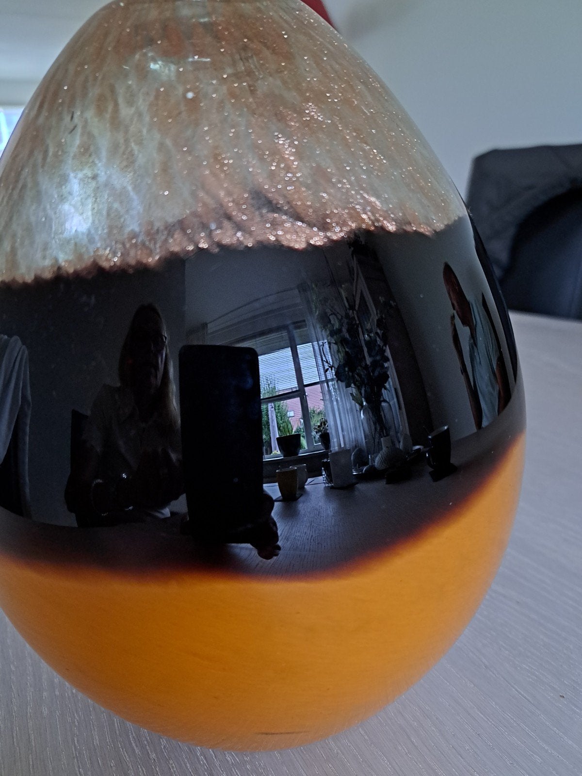 Glazen vaas met oranje en bruine tinten, Ophalen of Verzenden