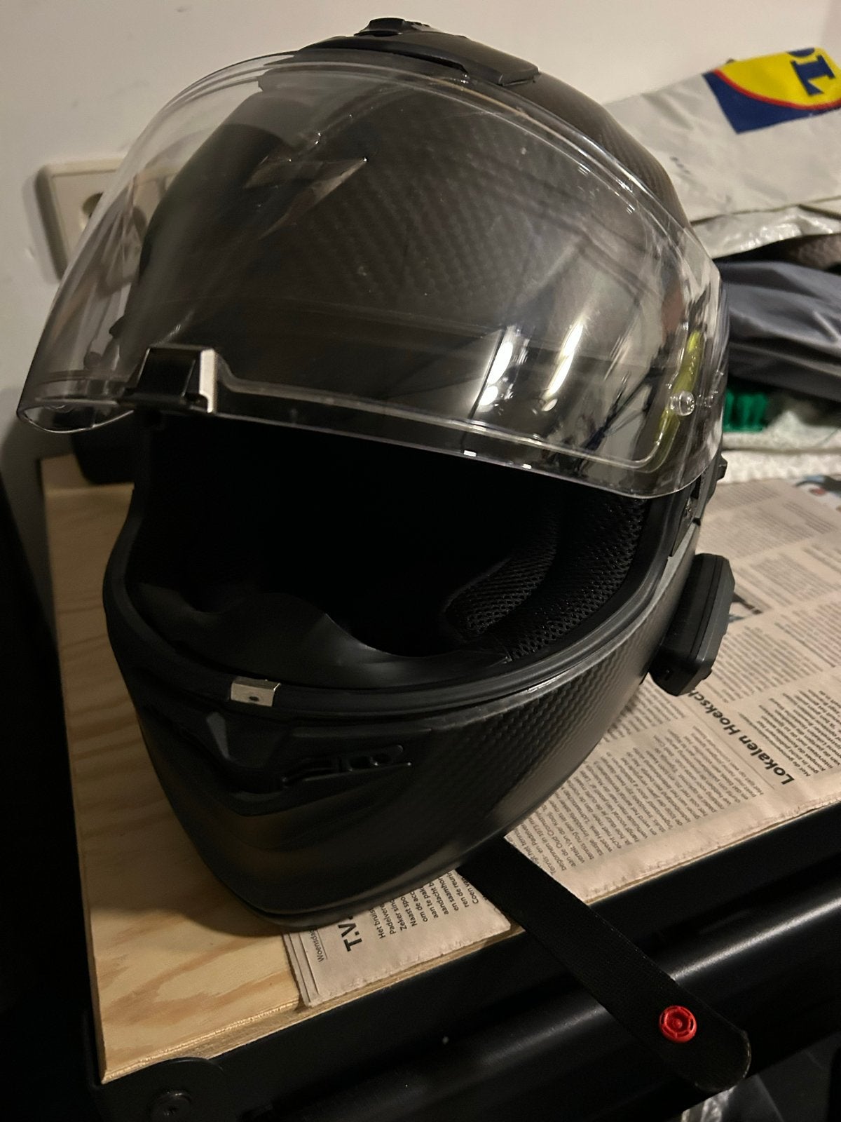 Scorpion EXO-1400 Carbon helm met Cardo Freecom 4x, maat L., Heren, Integraalhelm, Tweedehands, Ophalen