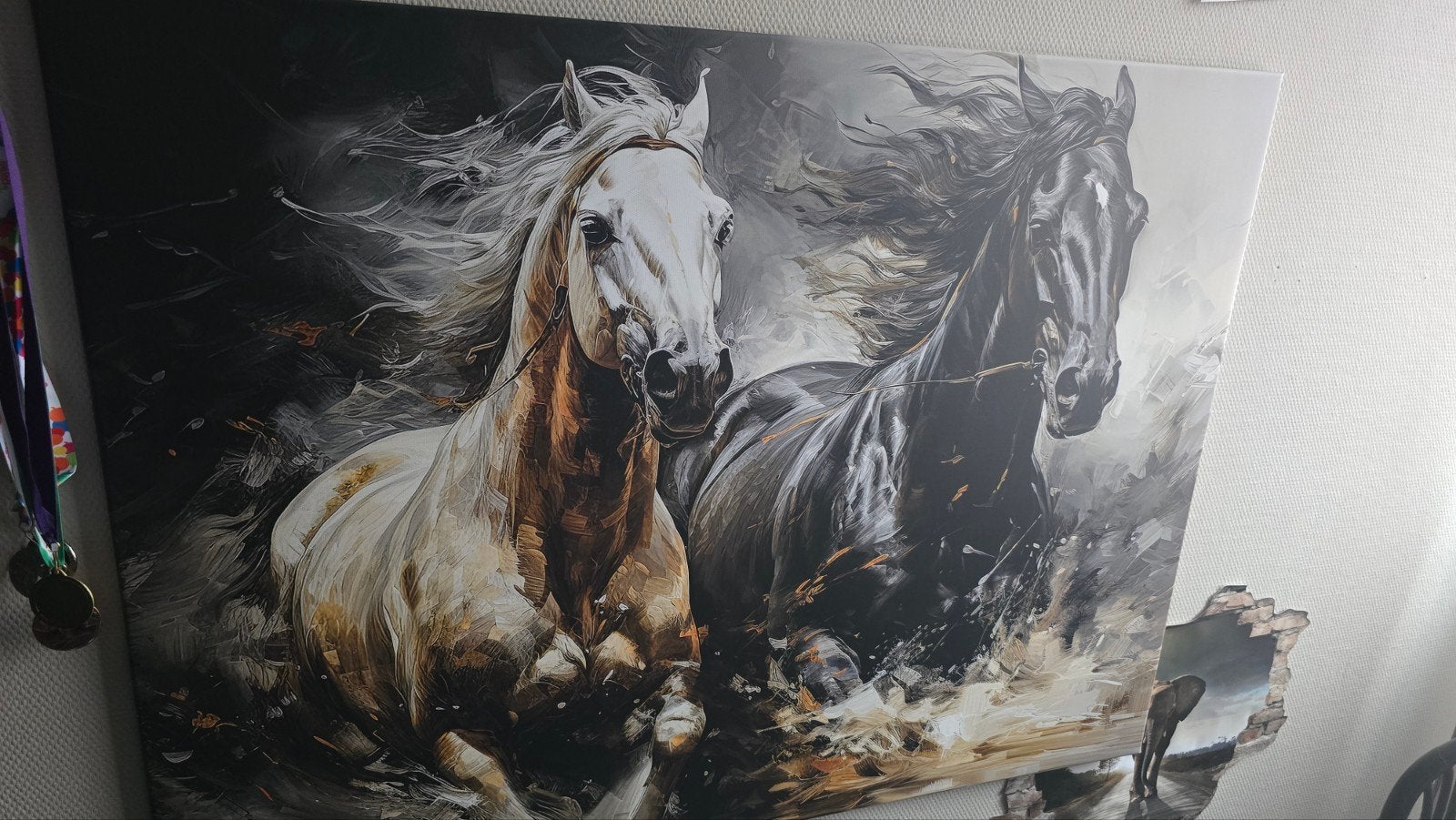 Schilderij Canvas Paarden 120x90cm, Antiek en Kunst, Kunst | Schilderijen | Klassiek, Ophalen, Doek, Realistisch, Dieren