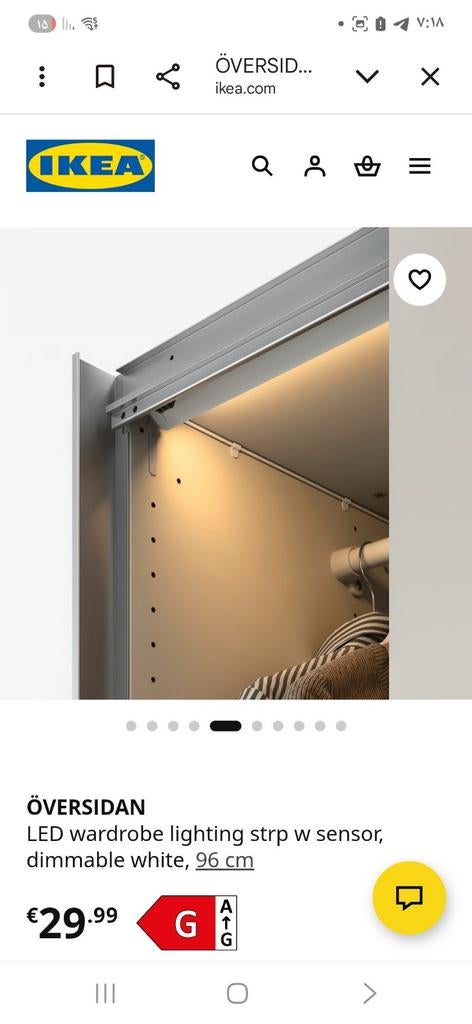 IKEA ÖVERSIDAN LED kastverlichting met sensor, 96 cm, Ophalen of Verzenden, Nieuw