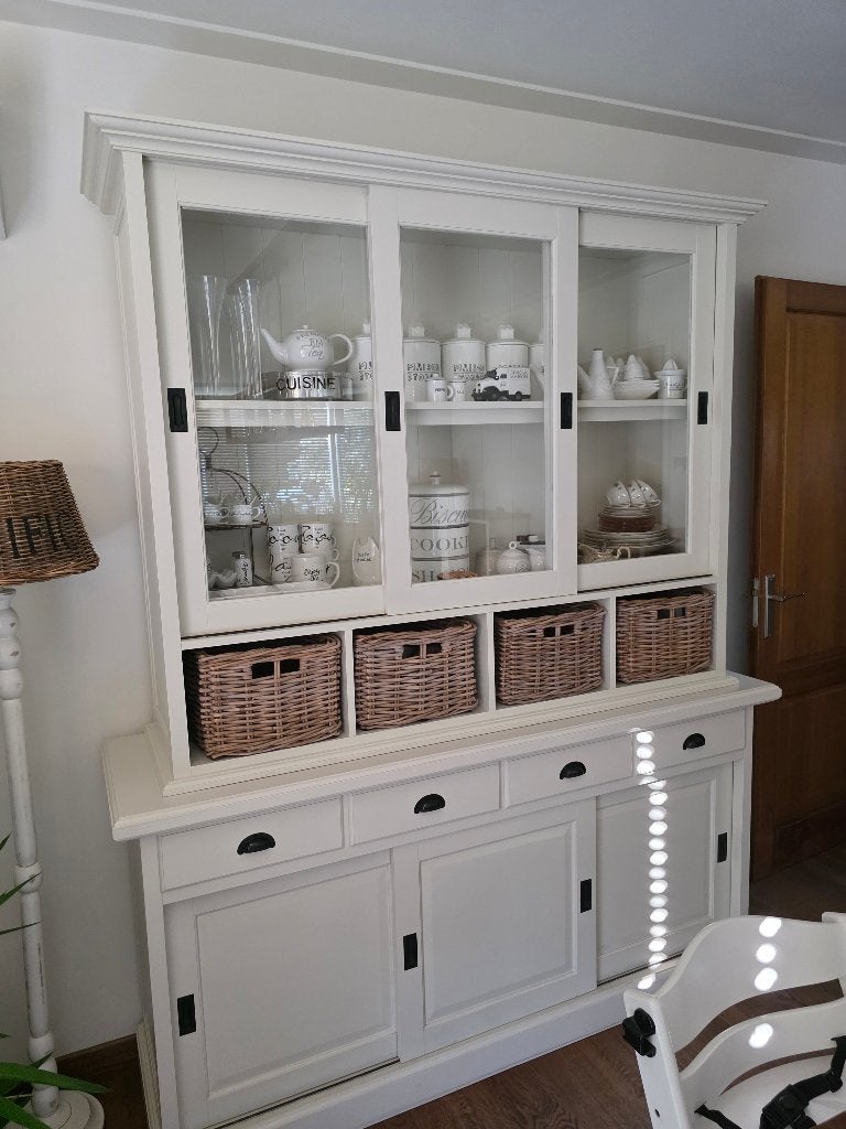 Grote landelijke buffetkast / vitrinekast creme wit, Huis en Inrichting, Ophalen, Met deur(en), 200 cm of meer, 150 tot 200 cm