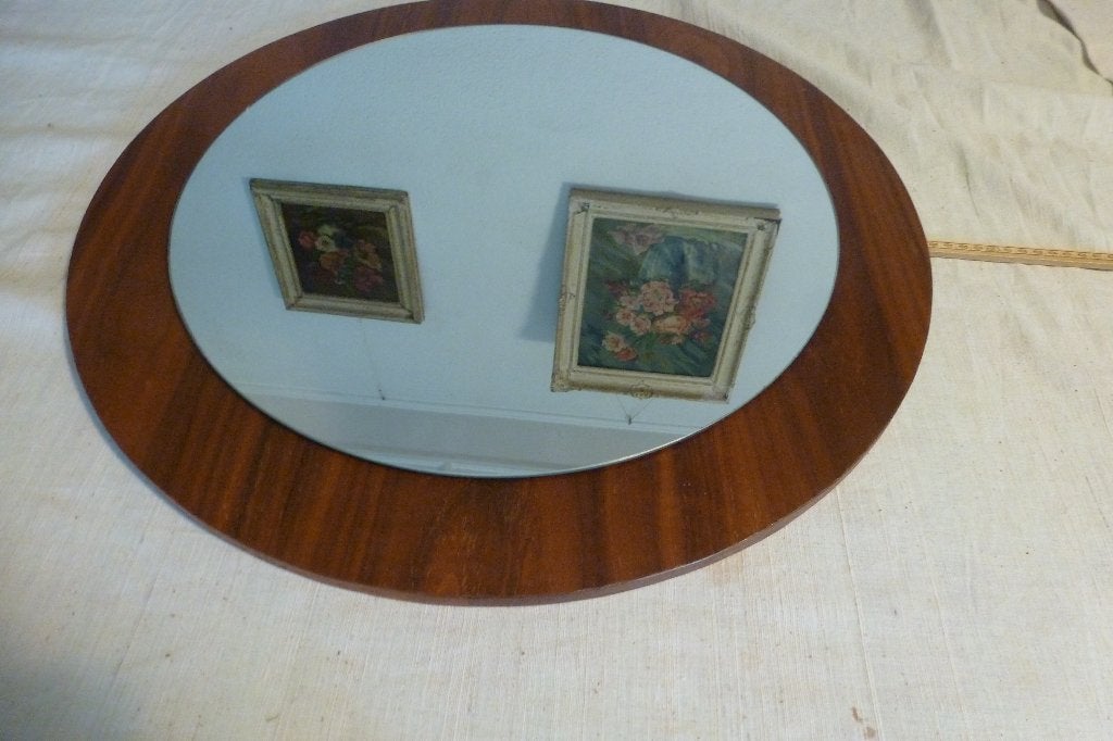 RONDE SPIEGEL,FIFTIES,SIXTIES,DEENS DESIGN,TEAK,VINTAGE, Huis en Inrichting, Woonaccessoires | Spiegels, Gebruikt, Rond, Ophalen of Verzenden