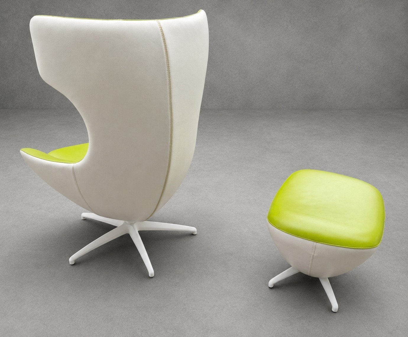 Leolux Caruzzo fauteuil & hocker in Wit / appel groen lime, Huis en Inrichting, Fauteuils, Ophalen, Gebruikt, Repos Nosto rolf benz stijl