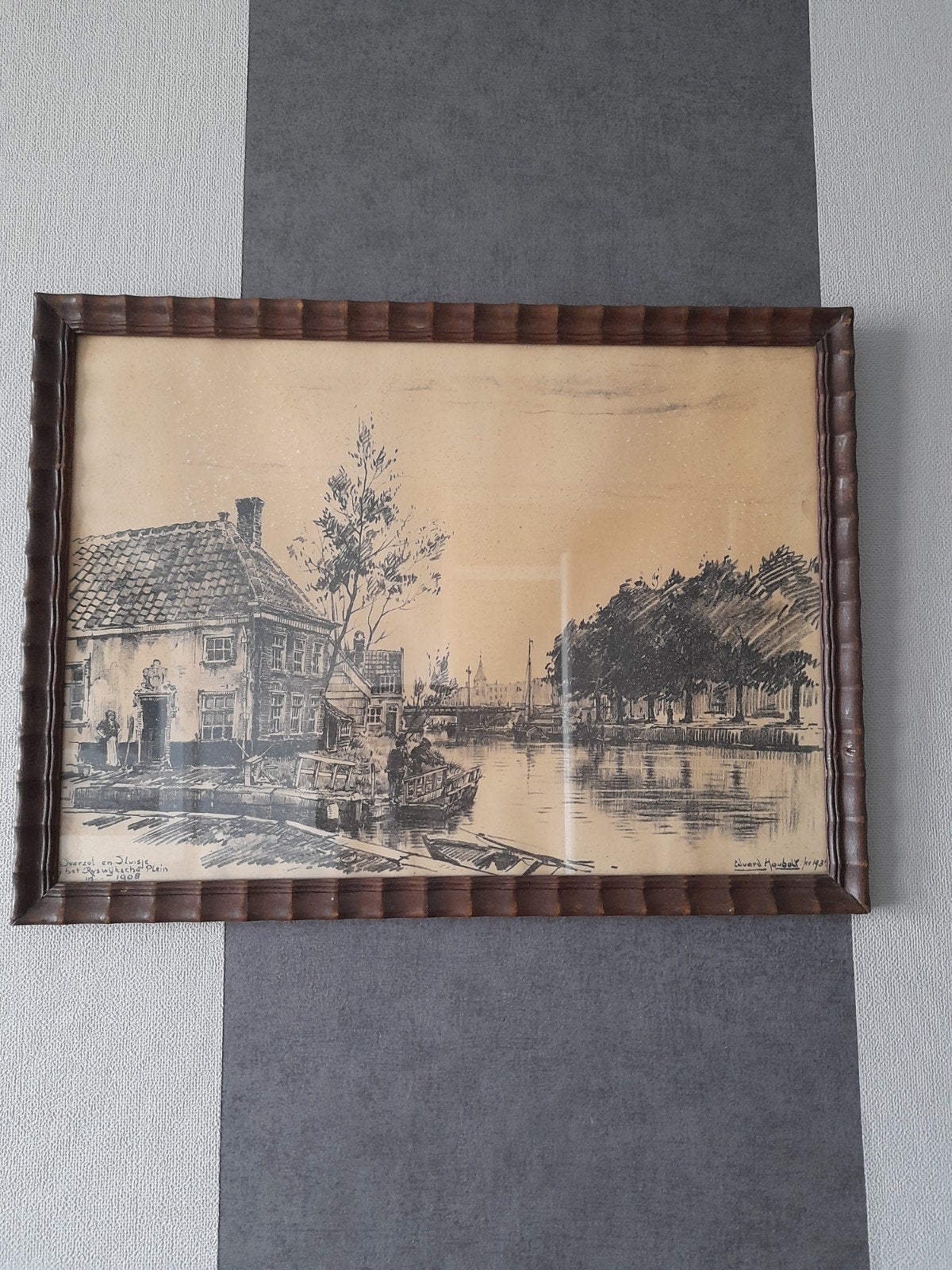 Antieke Tekening/houtskool- 1908, Ophalen of Verzenden, Tekening, Potloodtekening, Ingelijst
