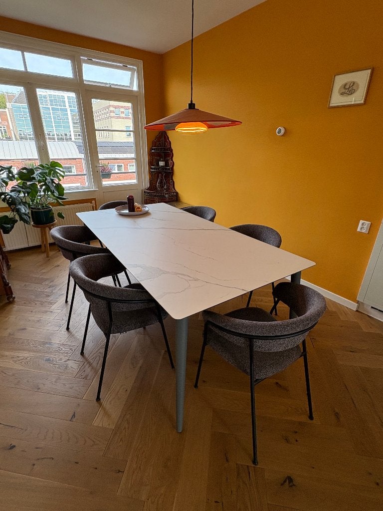 Mobitec eettafel met keramisch blad in marmerlook, Ophalen, Overige materialen, 100 tot 150 cm, 200 cm of meer
