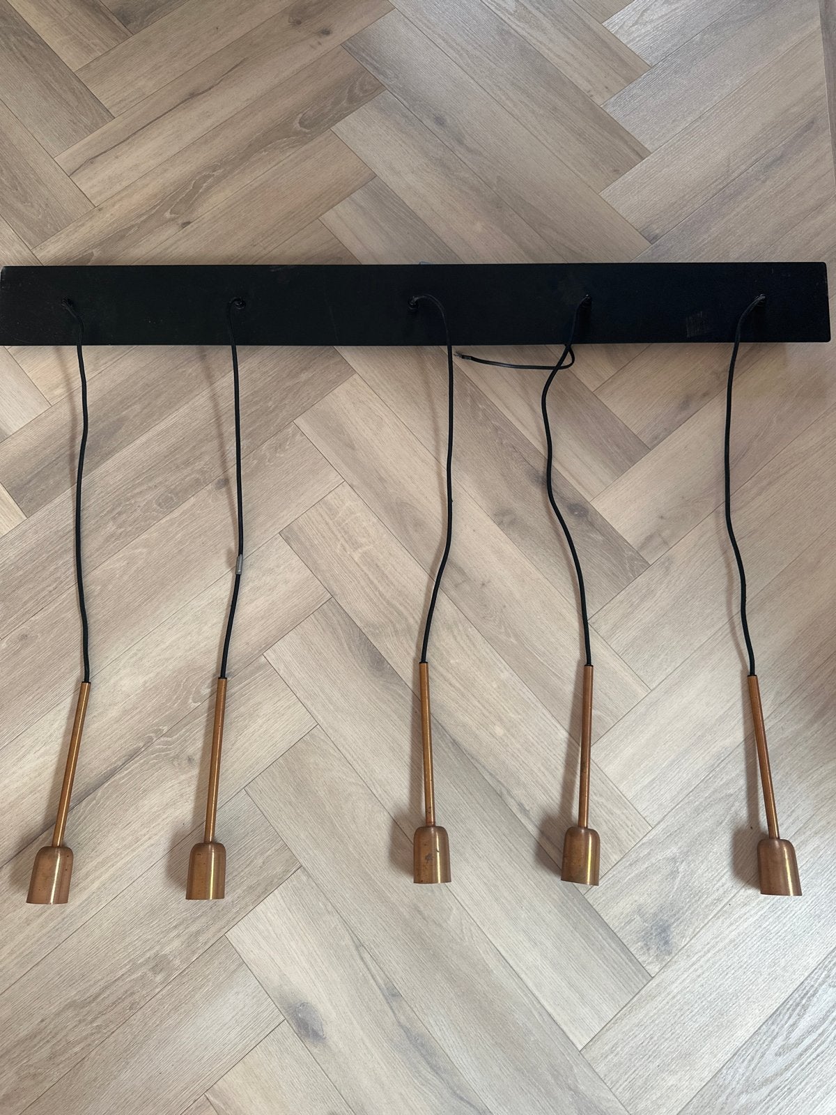 Moderne Hanglamp Eettafel - Zwart met Koper BIJNA GRATIS, Ophalen, Zo goed als nieuw, Metaal, E27 (groot)