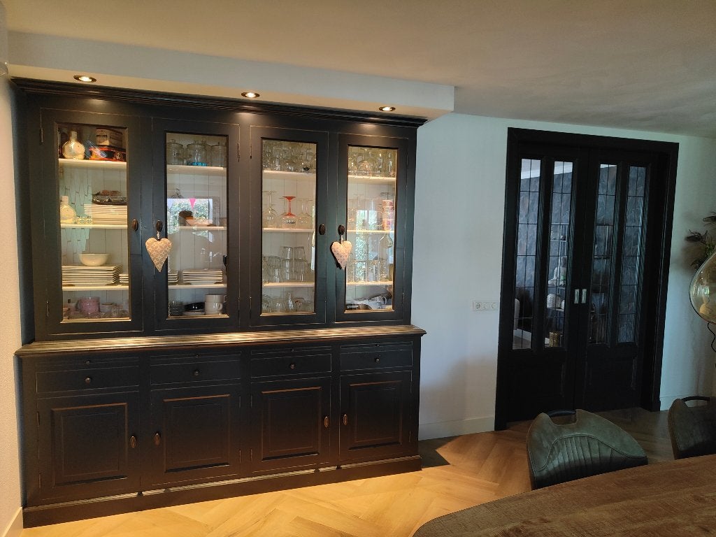 Apothekers / buffetkast Antraciet, Ophalen, Bufferkast, 200 cm of meer, Met lade(s)