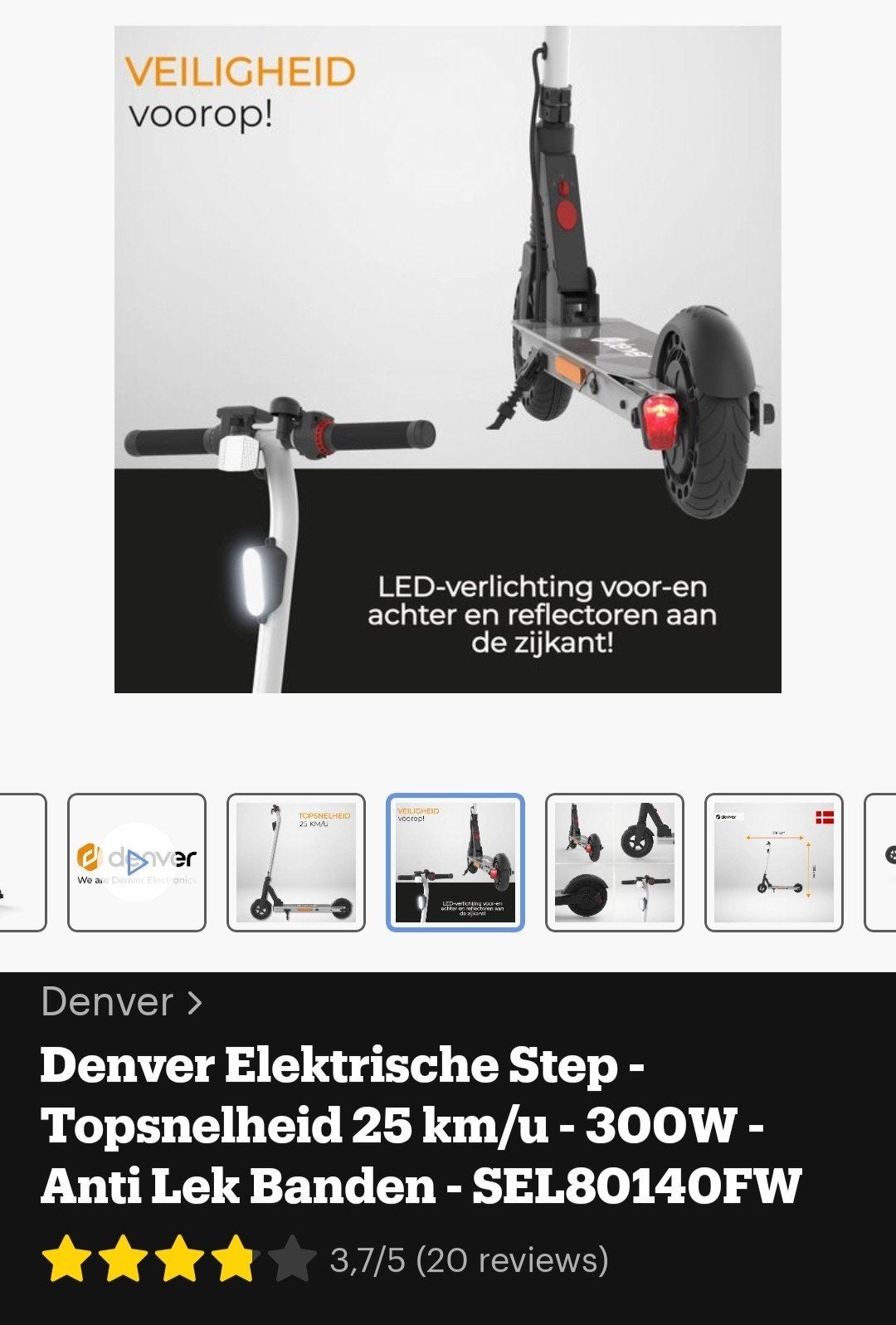 Denver Elektrische Step - 25 km/u - 300W - Anti Lek Banden, Fietsen en Brommers, Steps, Ophalen, Zo goed als nieuw, Elektrische step (E-scooter)