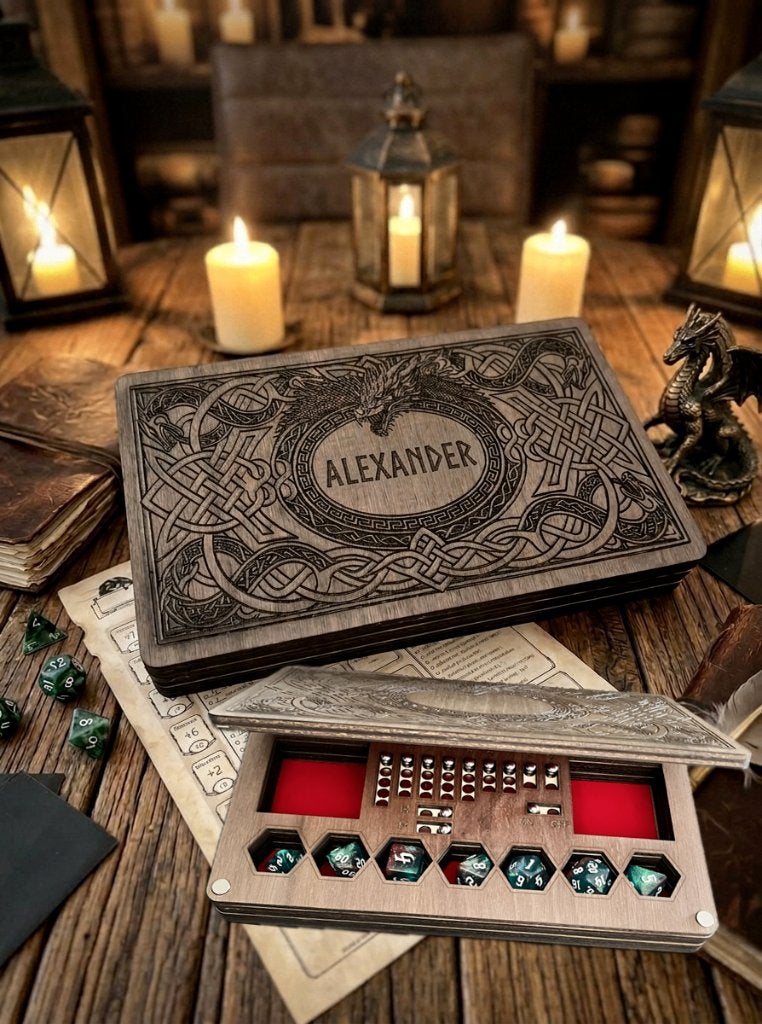 Luxe Houten D&D Dice Box met Tracker & Telefoonstandaard, Ophalen of Verzenden, Nieuw