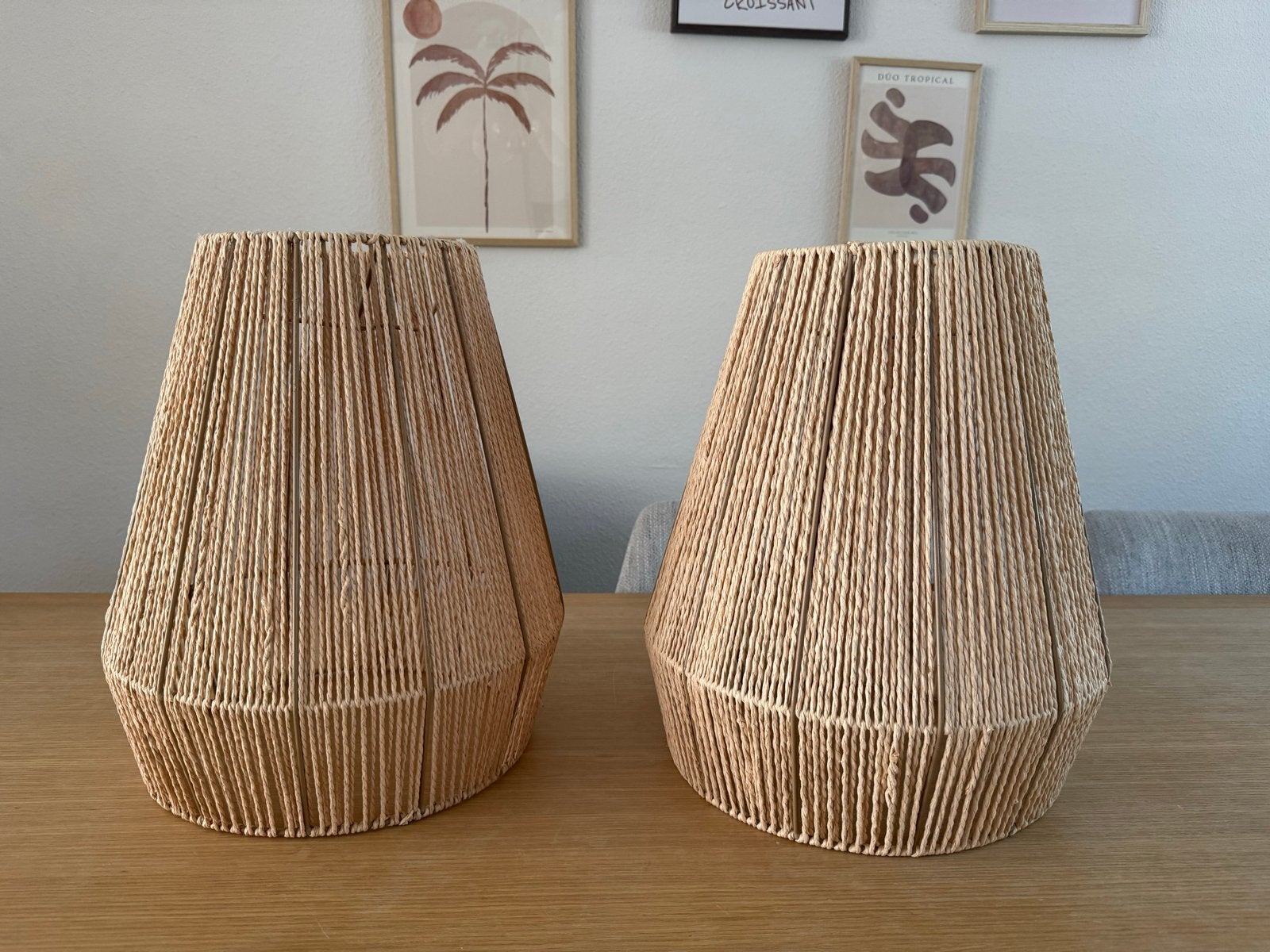 Set van 2 rotan lampenkappen - Nieuwstaat, Natuurlijk materiaal, 40 cm, Beige, Zo goed als nieuw