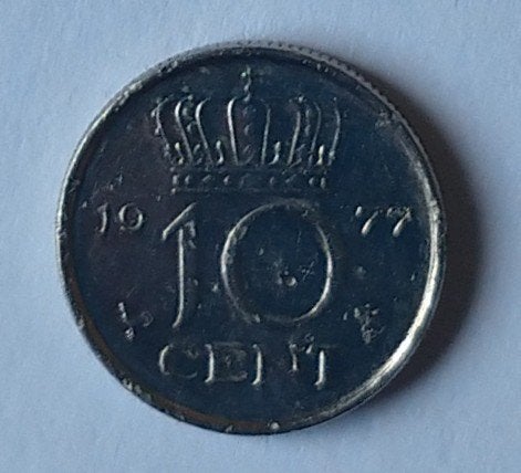 10 cent 1977 munt, volgnr 17.0, Postzegels en Munten, Ophalen of Verzenden, Koningin Beatrix, Overige waardes, Losse munt