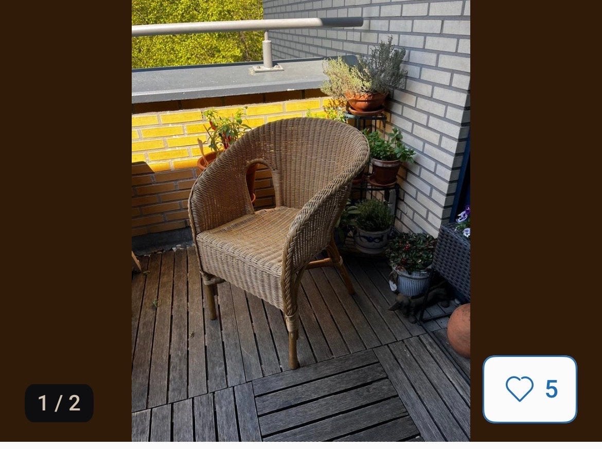 Rotan stoel voor binnen of buiten, Ophalen, Gebruikt, Bruin, Riet of Rotan