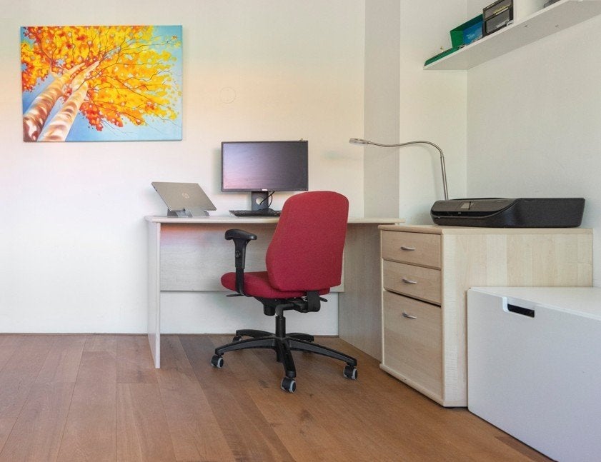 Bureau met bureaustoel en ladekastje – complete werkplek, Ophalen, Met lades, Gebruikt, Hout