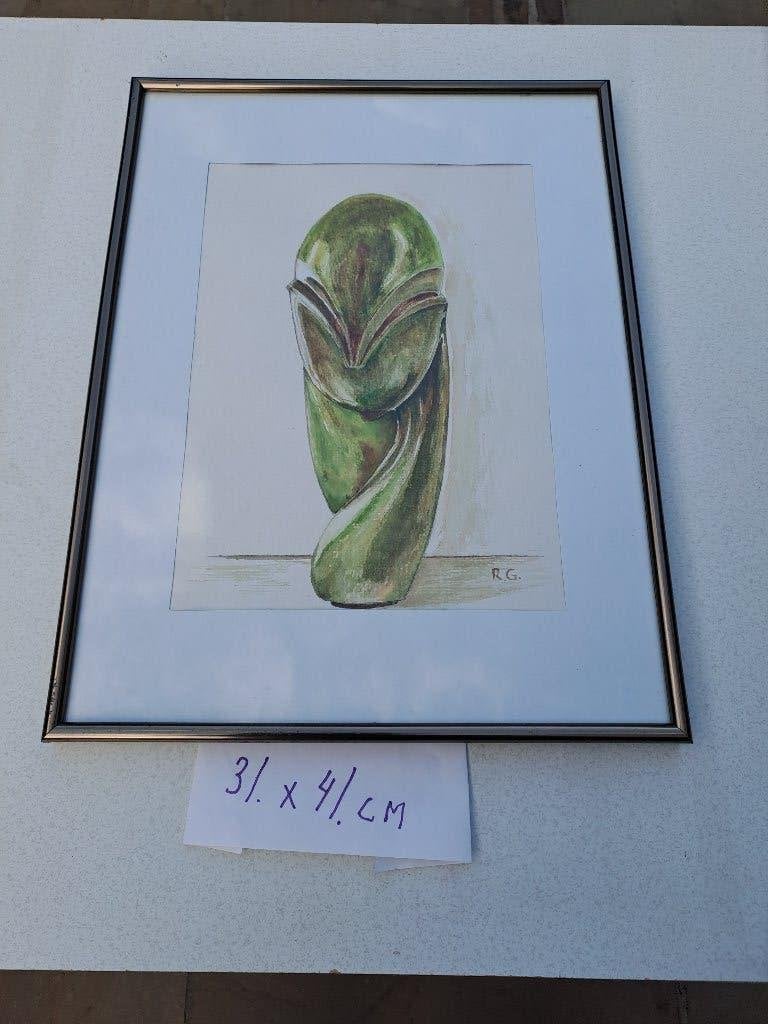 te koop 2 schilderijen  of pentekeningen  gesinjeerd, Minder dan 50 cm, Oorspronkelijke maker, Ophalen of Verzenden, Zo goed als nieuw