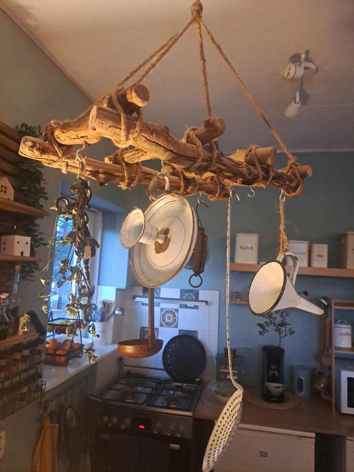 houten keukenrek met vintage deco, Ophalen, Gebruikt, Hout, Bruin