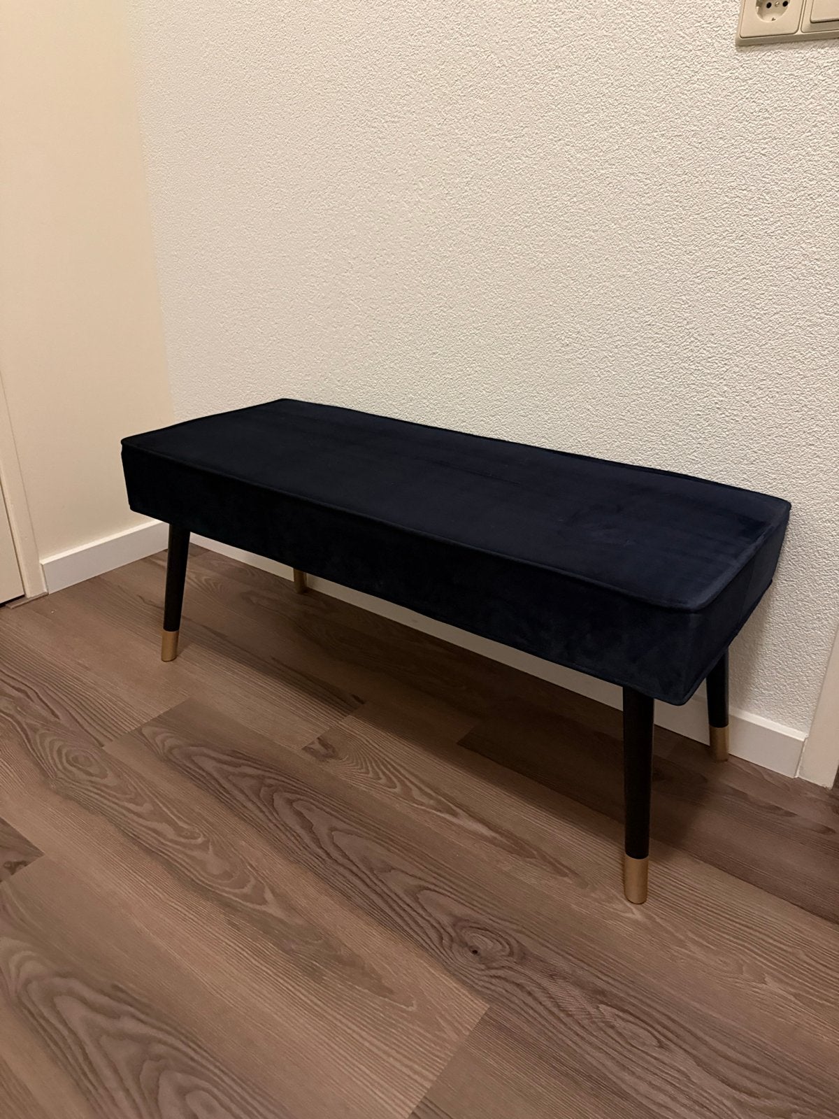 Fluwelen Bankje - Velvet Blauw met Gouden Poten, Ophalen, Minder dan 75 cm, Rechte bank, Minder dan 150 cm