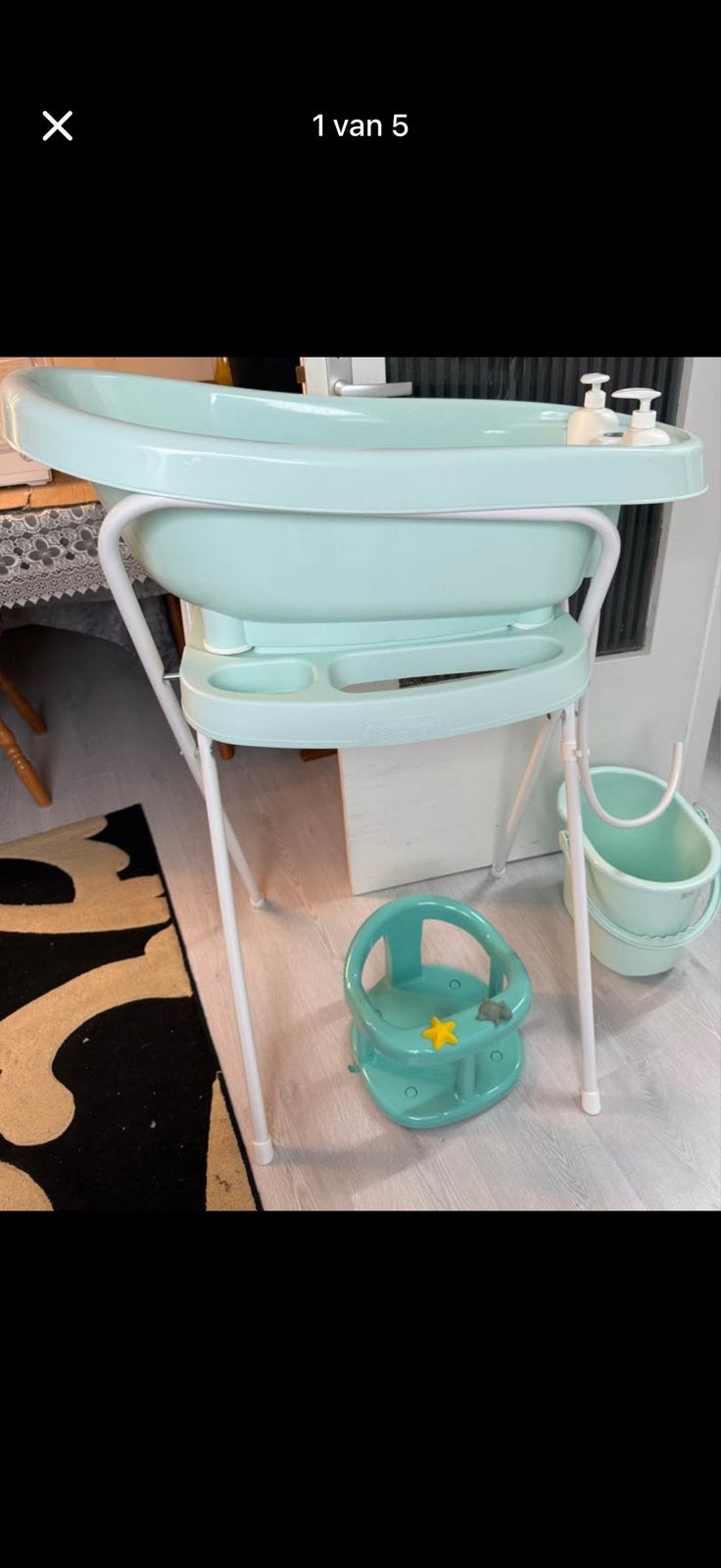 Babybad set met aankleedkussen, badzitje en emmer, Ophalen, Gebruikt, Aankleedkussen, Bébé-jou