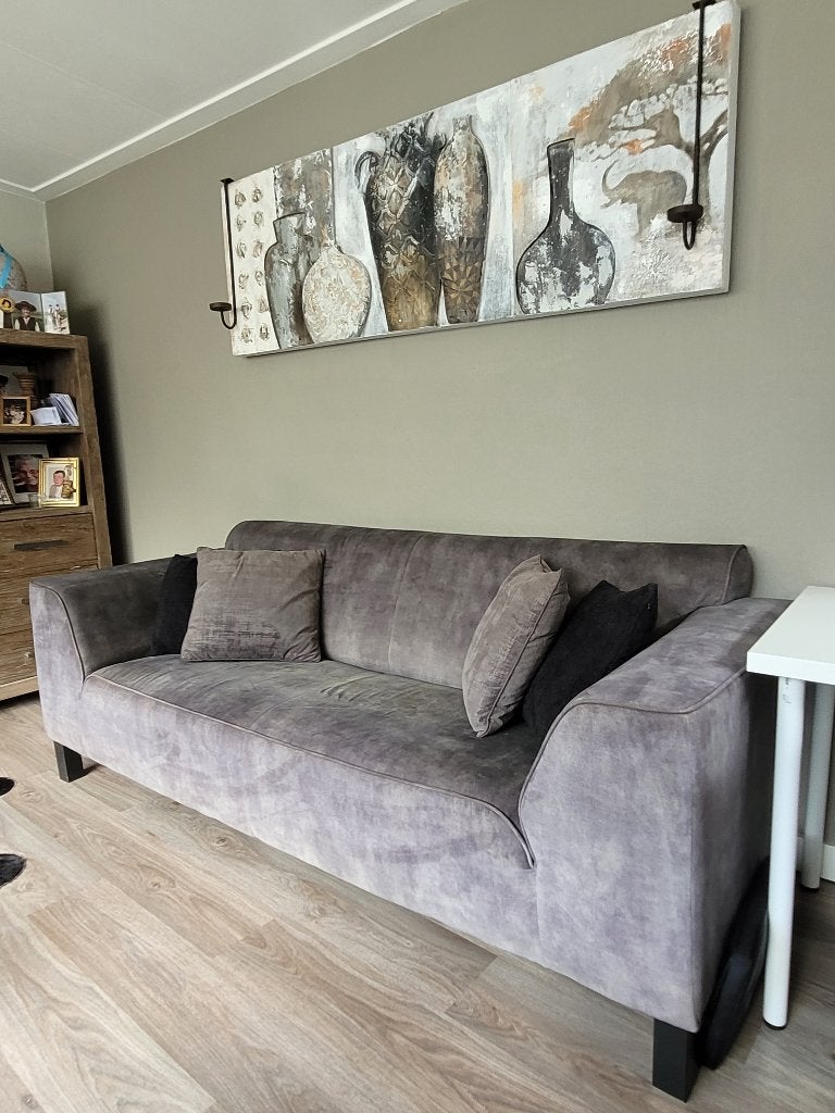 Grijze fluwelen / velvet 3 zitsbank, Ophalen, Gebruikt, Driepersoons, 75 tot 100 cm