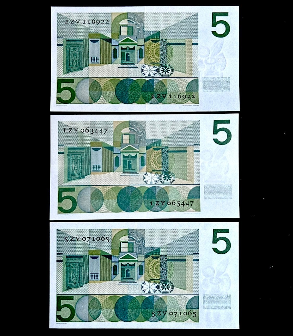 SETJE:3x 5 GLD, 1966. ‘Z’serie 2x INVUL, 1x REPLACEMENT. PR+, Postzegels en Munten, Verzenden, 5 gulden